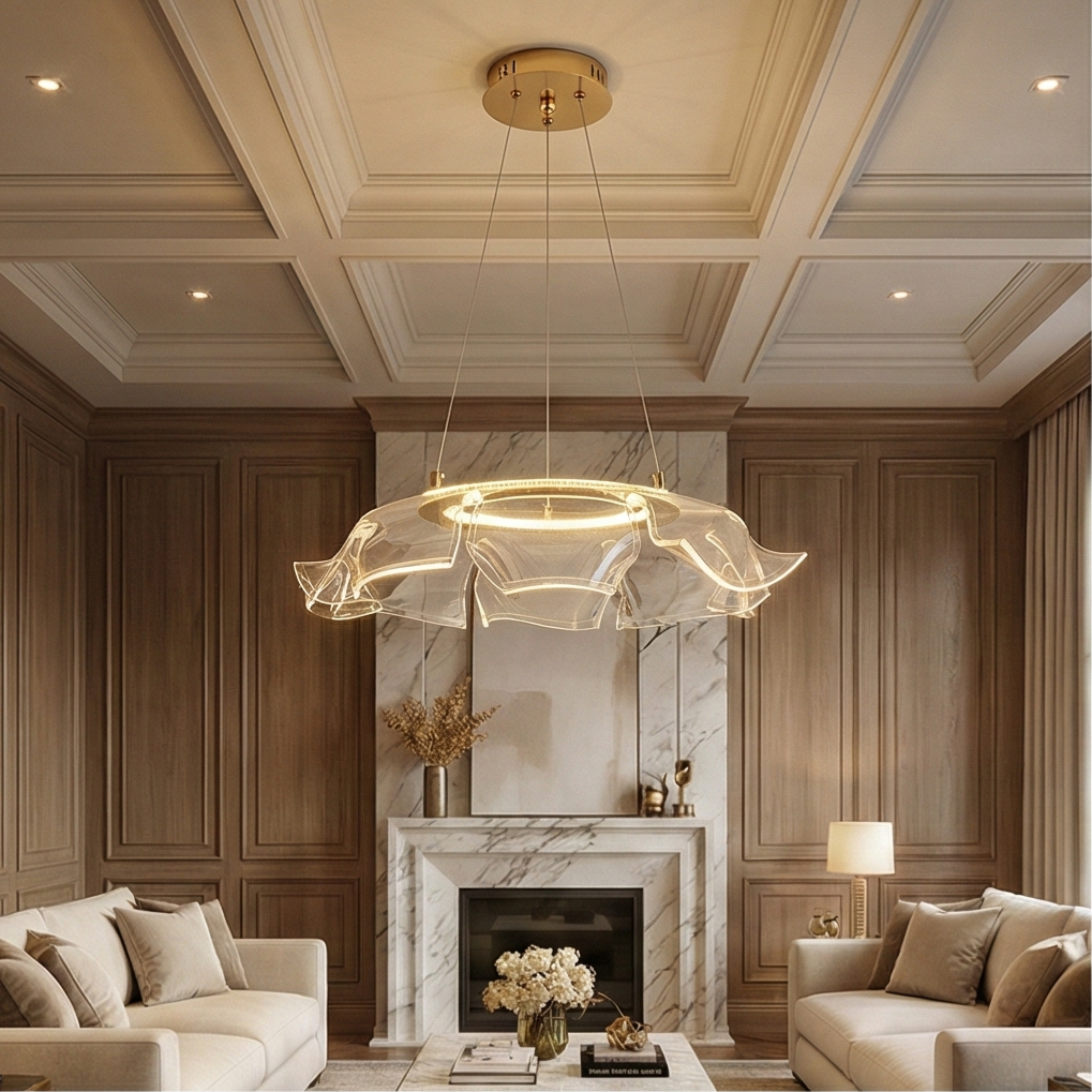 Modern Acrylic Wave LED Chandelier – Gold Finish