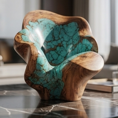 SA Luxury Turquoise Wood Sculpture – Handcrafted Statement Piece