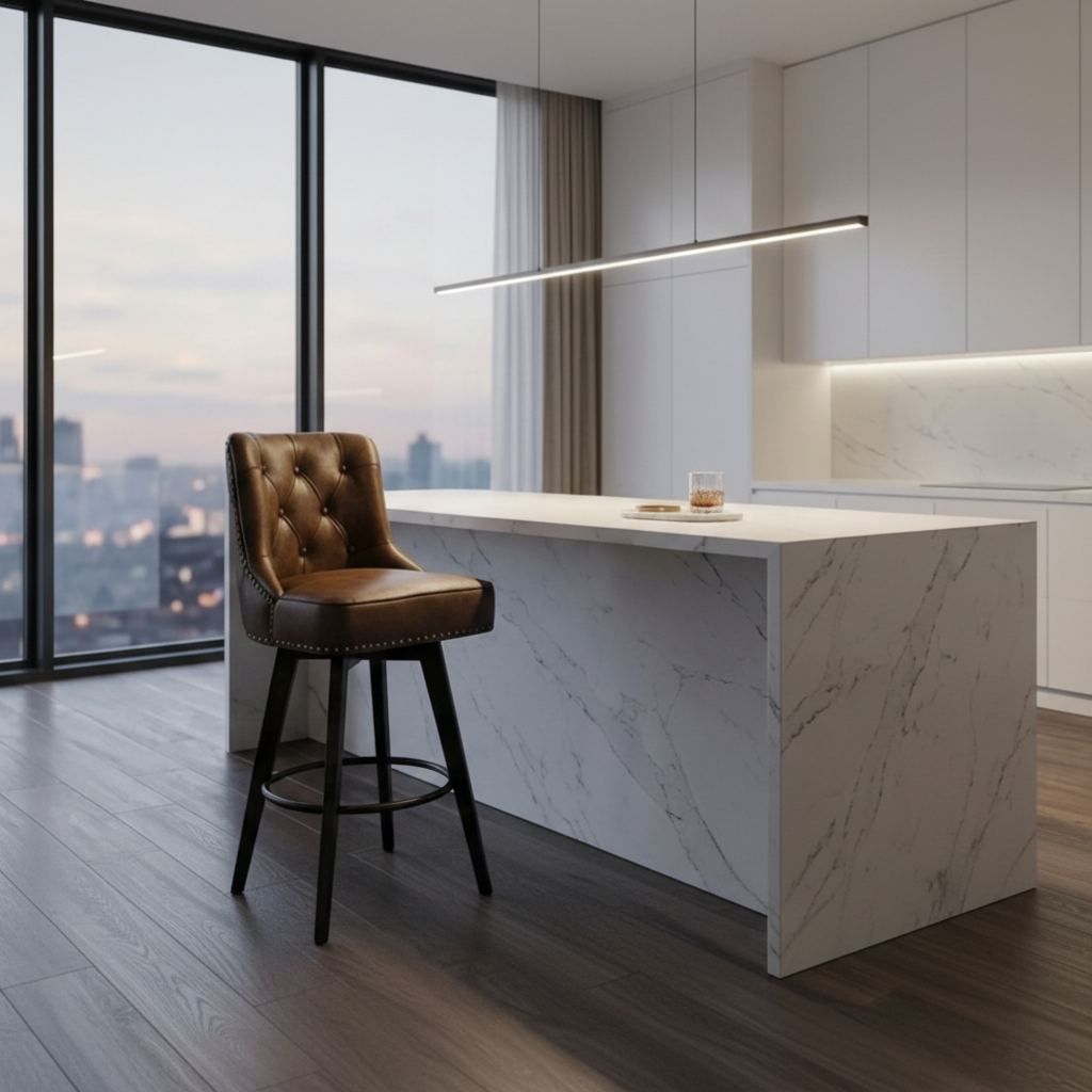 The SA Luxury Signature Tufted Leather Swivel Bar Stool