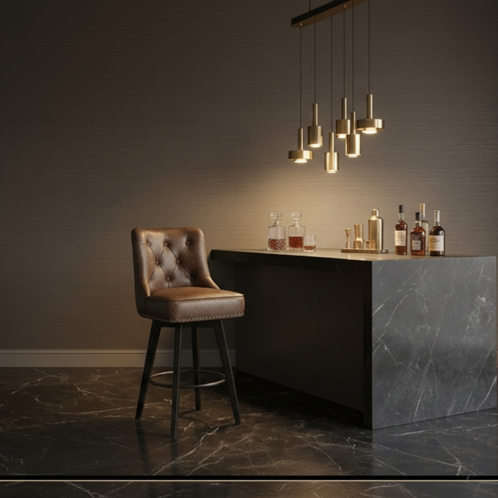 The SA Luxury Signature Tufted Leather Swivel Bar Stool