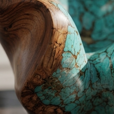 SA Luxury Turquoise Wood Sculpture – Handcrafted Statement Piece