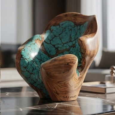 SA Luxury Turquoise Wood Sculpture – Handcrafted Statement Piece