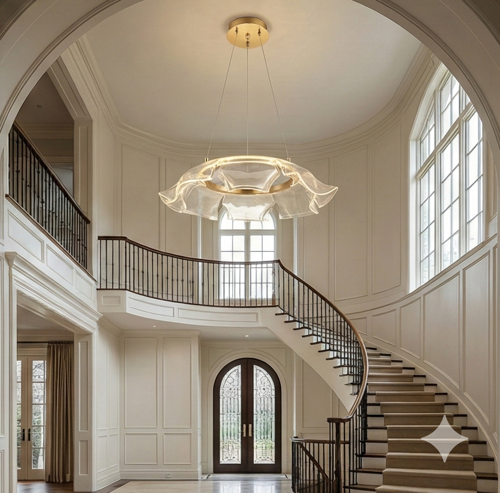 Modern Acrylic Wave LED Chandelier – Gold Finish