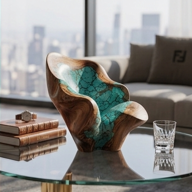 SA Luxury Turquoise Wood Sculpture – Handcrafted Statement Piece