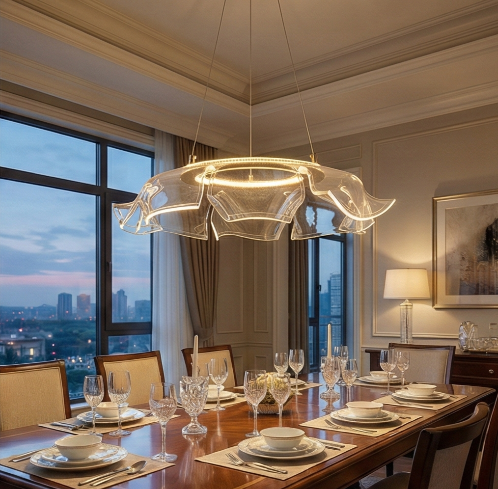 Modern Acrylic Wave LED Chandelier – Gold Finish