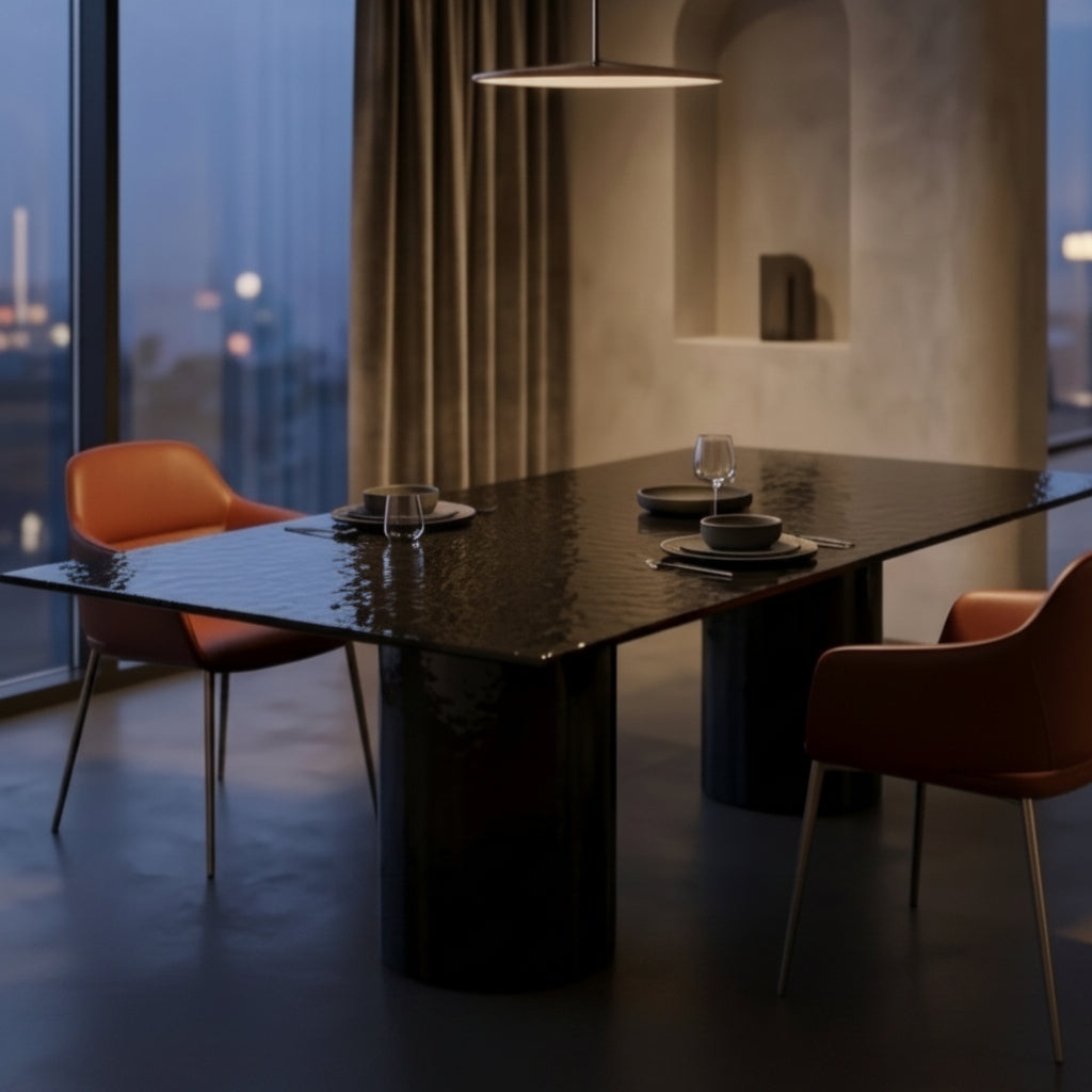 Fumé Bronze Glass Luxury Table with Sculptural Crystal Base