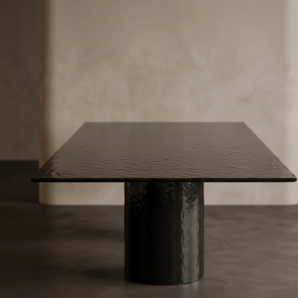 Fumé Bronze Glass Luxury Table with Sculptural Crystal Base