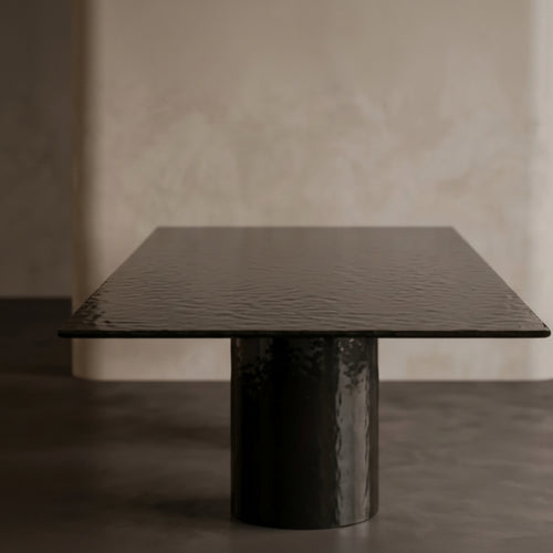 Fumé Bronze Glass Luxury Table with Sculptural Crystal Base