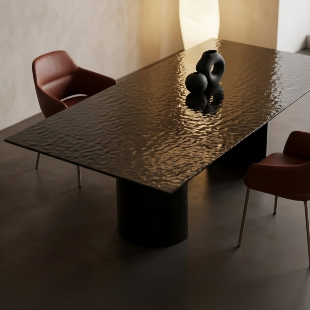 Fumé Bronze Glass Luxury Table with Sculptural Crystal Base