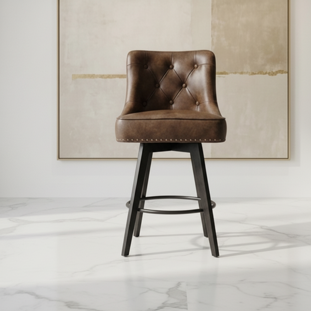 The SA Luxury Signature Tufted Leather Swivel Bar Stool