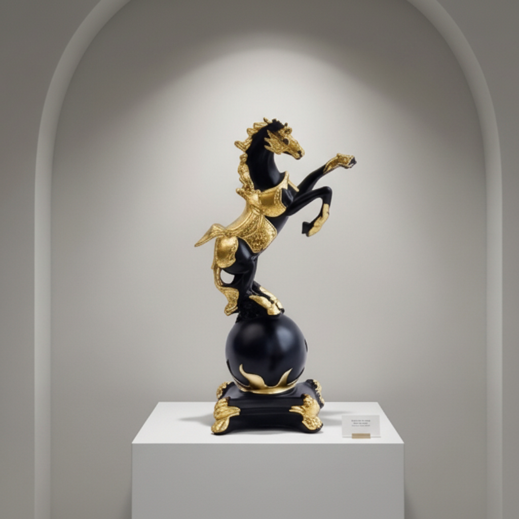 Majestic Black & Gold Rearing Horse Sculpture | Premium Resin Decor